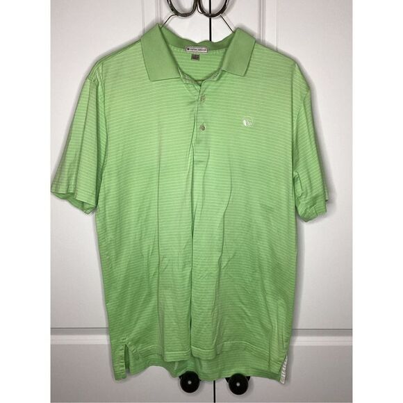 Mens Peter Millar Short Sleeved Cotton striped Polo Shirt large green - Picture 1 of 6